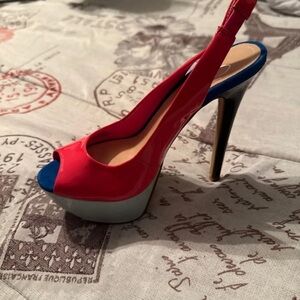 Chic Red and Blue Peep Toe Slingback Heels